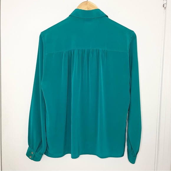 Teal Vintage Silky Button Down Blouse Shirt - Picture 5 of 7